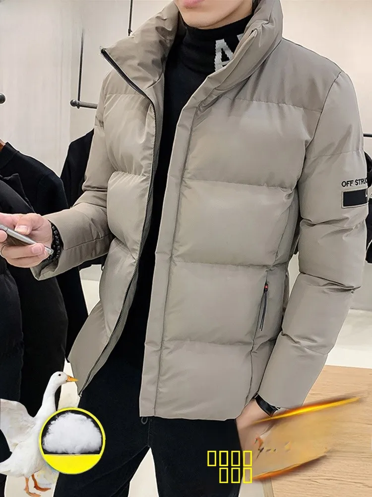 

Модная мужская пуховая хлопковая куртка на осень-зиму, теплая повседневная куртка с воротником-стойкой, длинная длина, свободная верхняя одежда, пальто