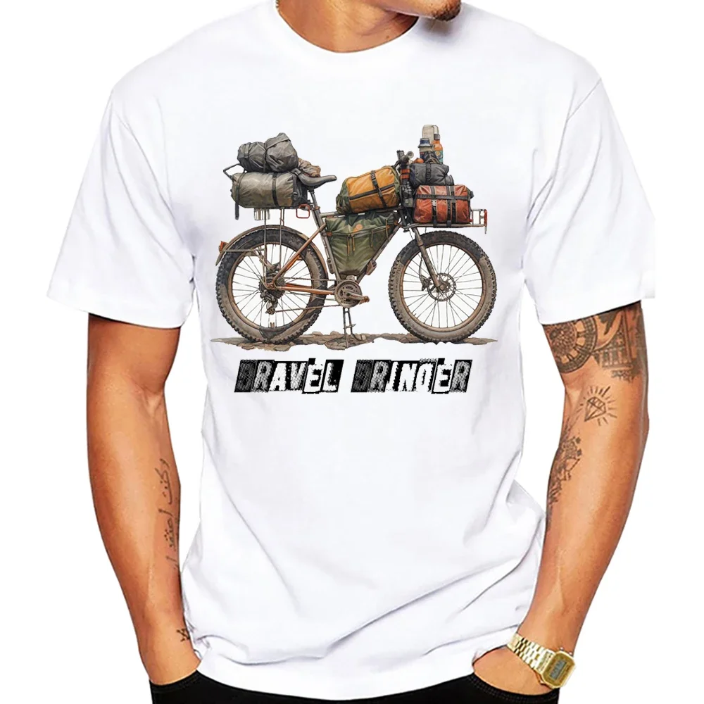 Gravel Grinder Bikepacking TShirts Men Fixed Gear Bike Cycling T-Shirt Funny Bicycle Design White Tops Casual Hip Hop Boy Tees