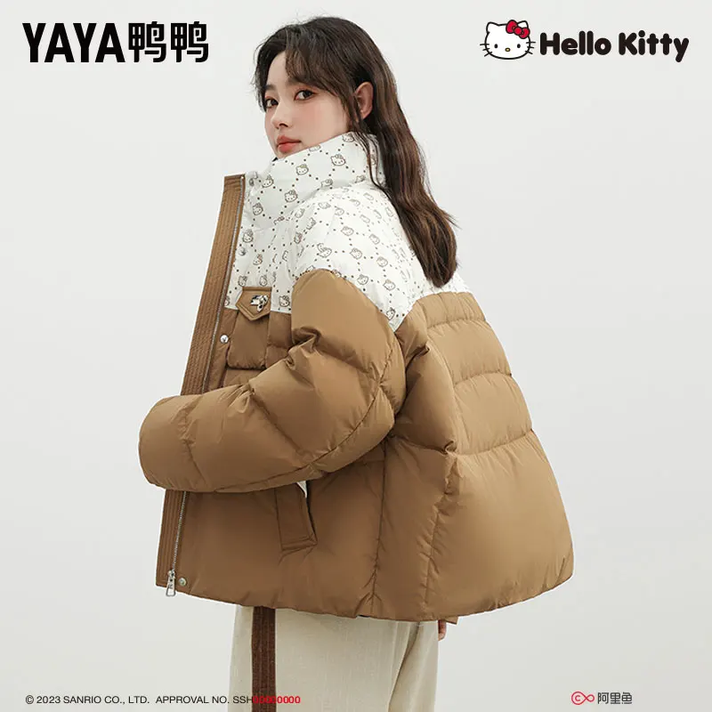 Yaya-女性用のふくらんでいるダックダウンジャケット,90% ダックダウン,スタンドアップカラー,ショートコート,厚いパッド入りパーカー,防風,ショート,冬,2022