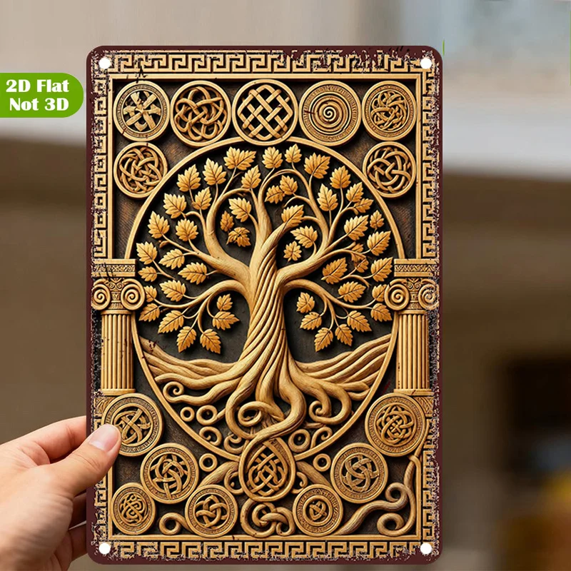 CIFBUY 2D Flat Tree of Life Aluminum Wall Art Waterproof Durable Metal Sign Celtic Knot Decor for Home Dining Room Garage