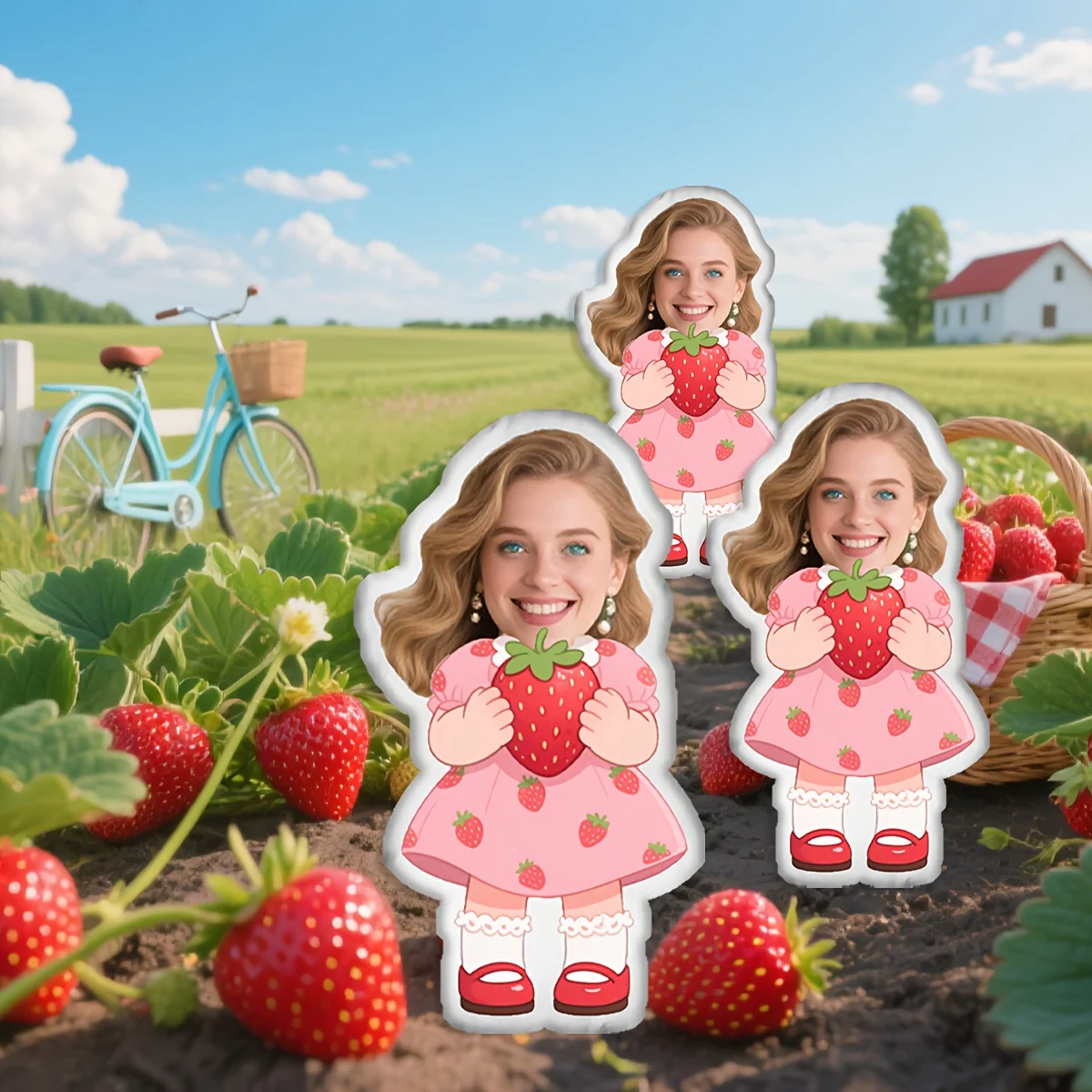 1 Custom Photo Pillow, Hugging Strawberry - Pillow, Suitable for Graduation Ceremonies, Themed Parties, Birthday Parties, Father