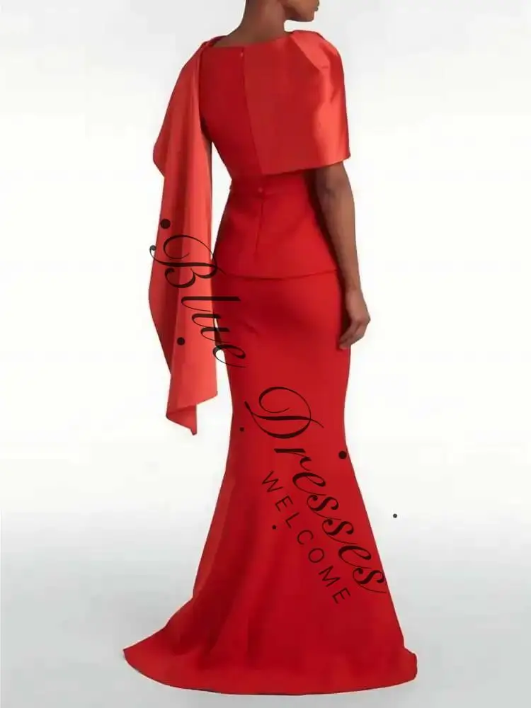 فستان سهرة بيبلوم أحمر مذهل للنساء مخصص مع صورة ظلية مضيئة بتفاصيل كيب ثنيات أنيقة ساحرة مخصصة #2