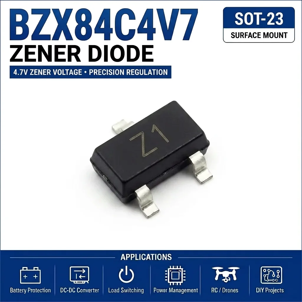 (100 pcs) BZX84C4V7 SOT-23 (Marking Z1) 84C4V7 Zener Diode 4.7V 300mW