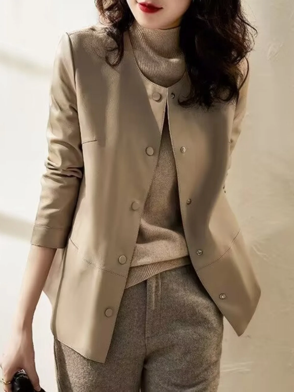 High-End Stylish PU Leather Jacket Casual Slimming Buxom Large Size Spring Autumn New Style Women's Fashion Outerwear
