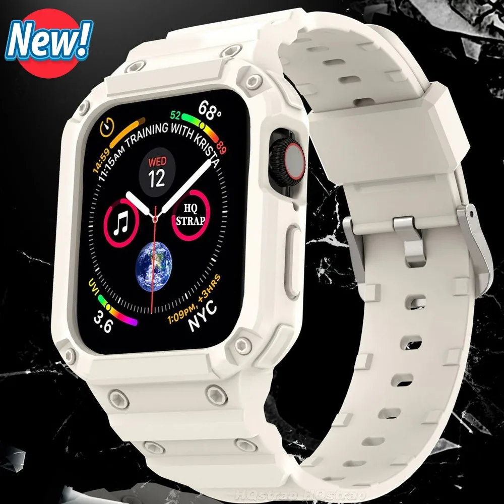 Silicone Strap Case for Apple Watch Band 9 8 7 41mm 45mm 44mm 40mm 38 42mm Bracelet for Iwatch 6 SE 5 4 Waterproof Accessories