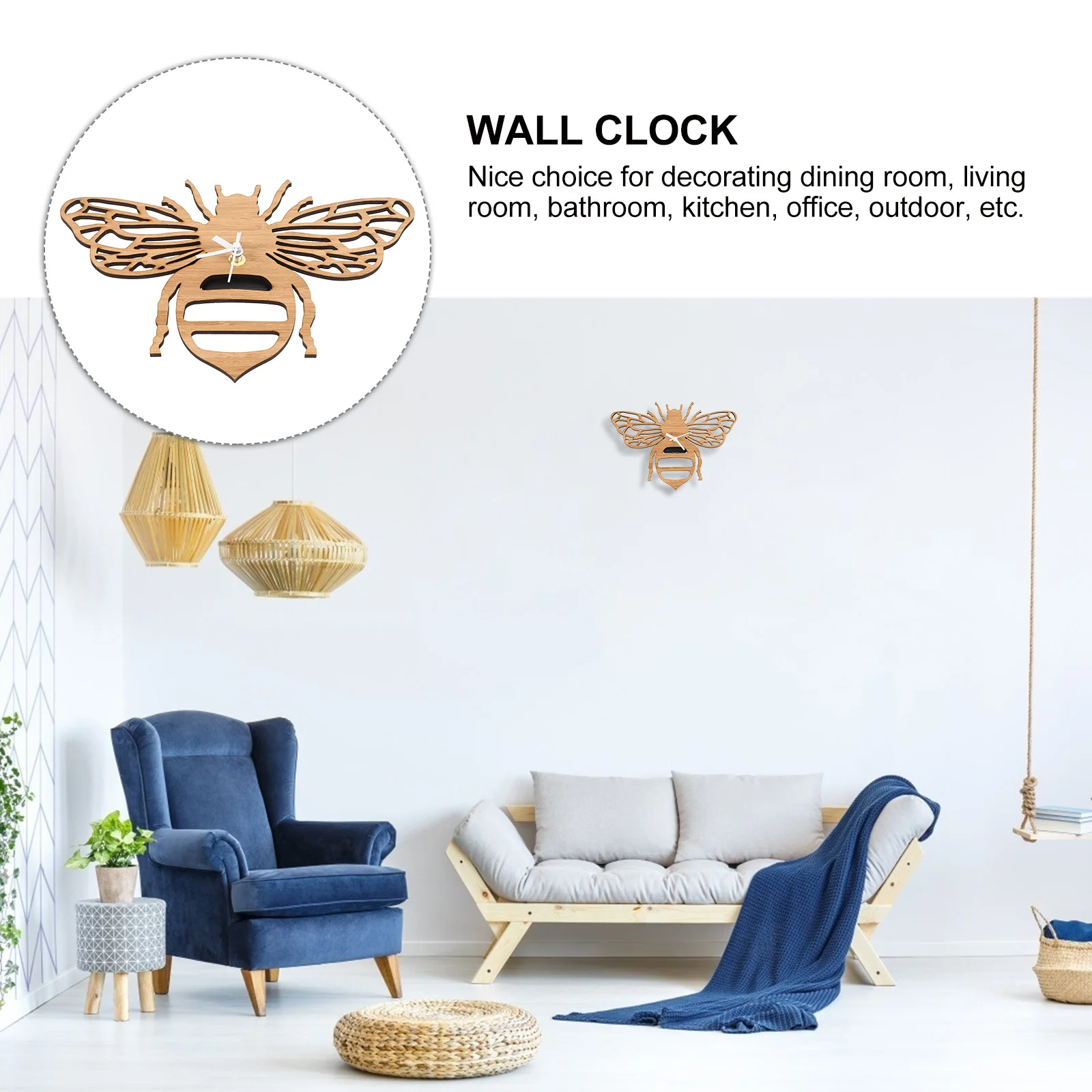 

Bee Shaped Wooden Wall Clock Silent Non Ticking Decorative Hanging Clock for Bedroom Living Room Office Home Wooden