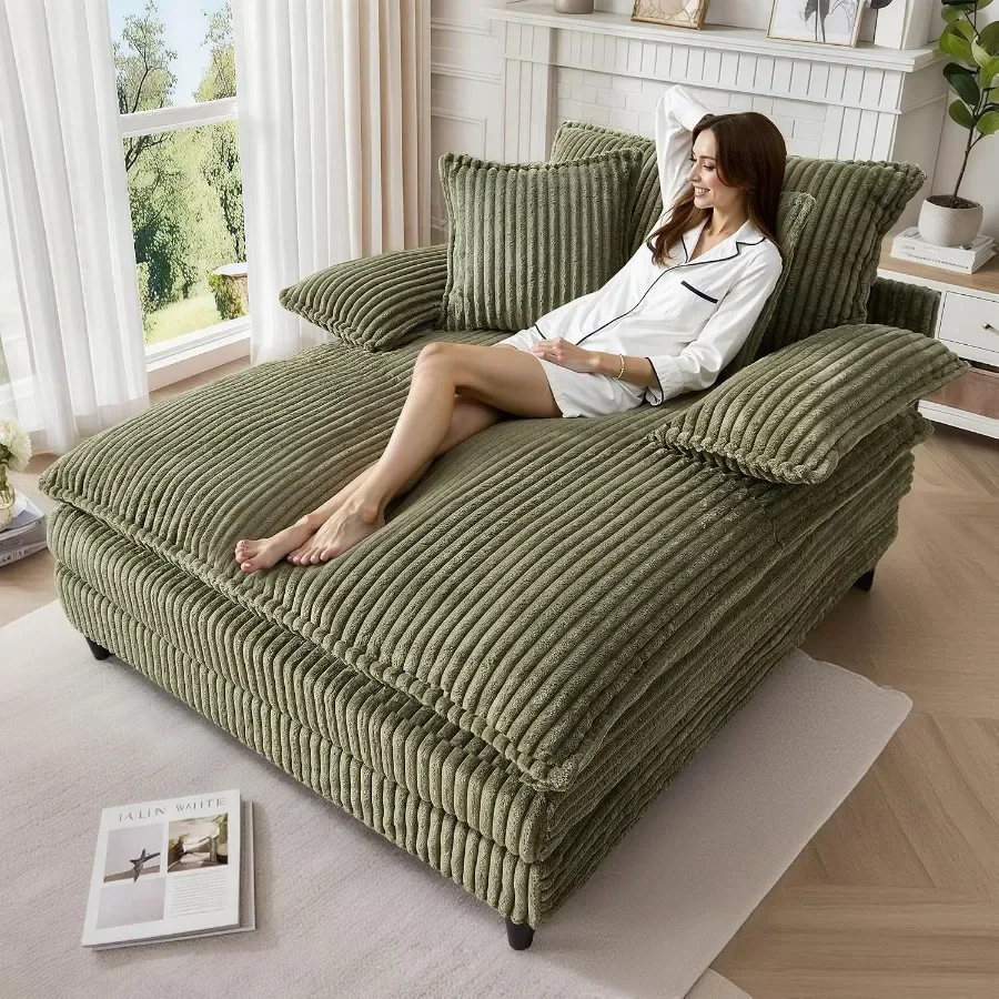 Oversized Chaise Lounge Sofa Couch with 5-Position Adjustable Backrest, Corduroy Sleeper Chair Sofa Bed, Reading Chair with Dee
