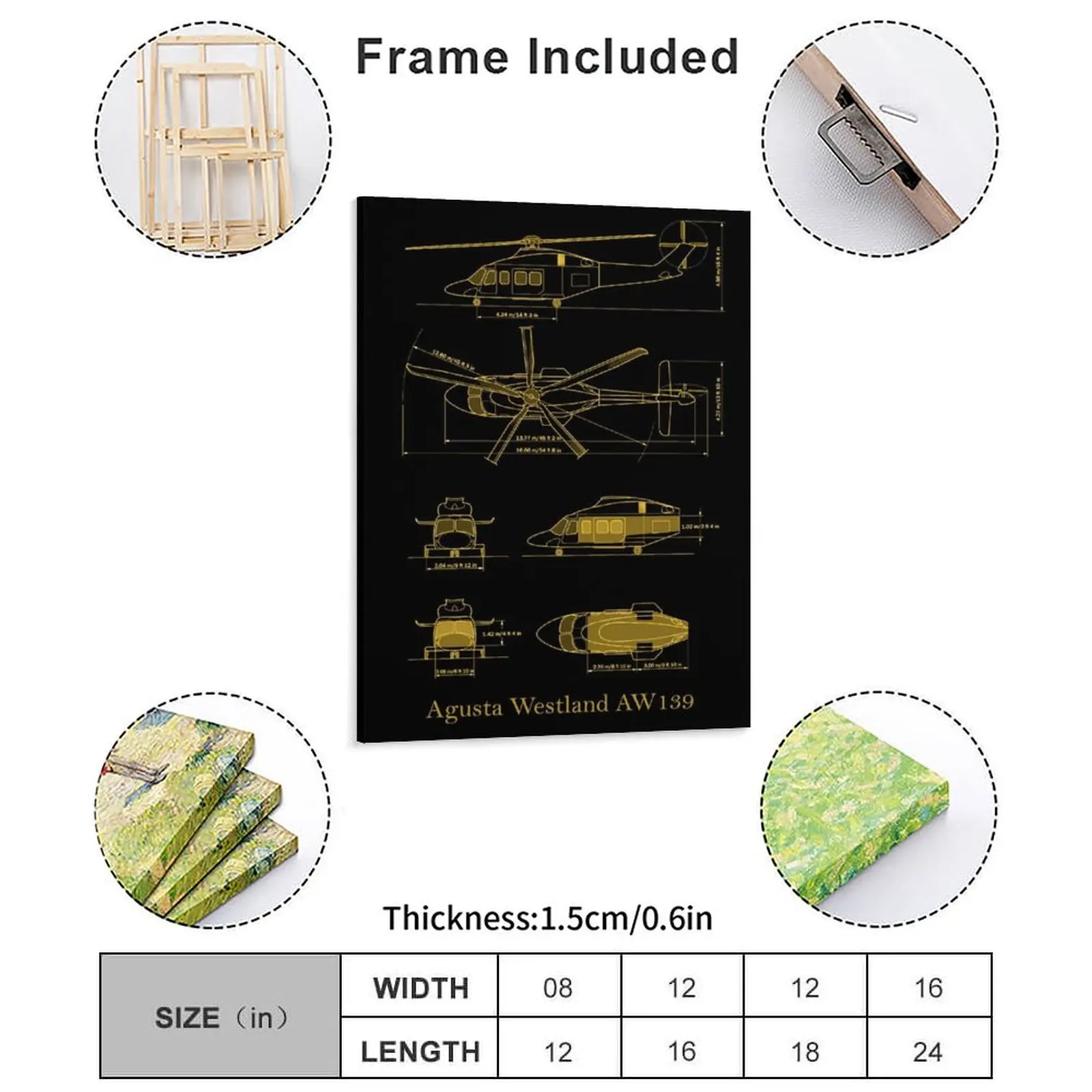 Agusta Westland Aw139 Gold Canvas Painting Rusty Retro Wall Decor Designs Poster Framed Wall Paintings