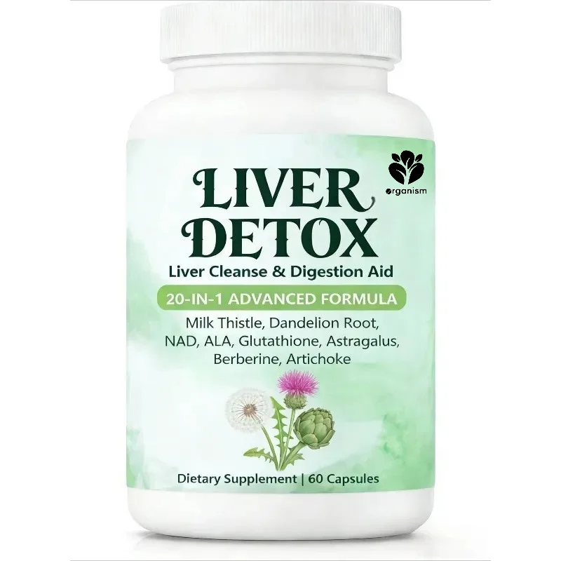 20-in-1 liver health supplement containing 60 capsules of milk thistle, dandelion root, turmeric, and Korean thistle leaves