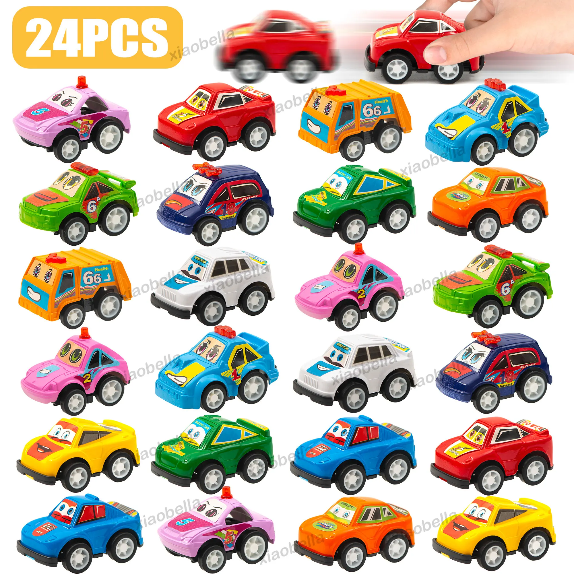 

24 Pack Pull Back Cars Mini Vehicles Toy Cartoon Bulk Party Favor Race Cars Toys Bus Boys Girls Toddlers