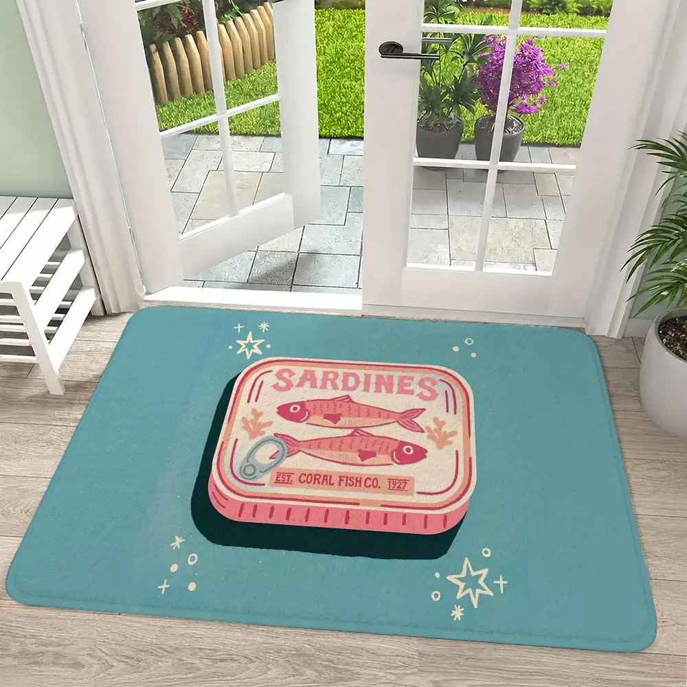 Colorful Sardine Paint Art Floor Mat Flannel Rug Soft Non Slip Washable Door Mat For Bathroom Bedroom Kitchen Home Decor