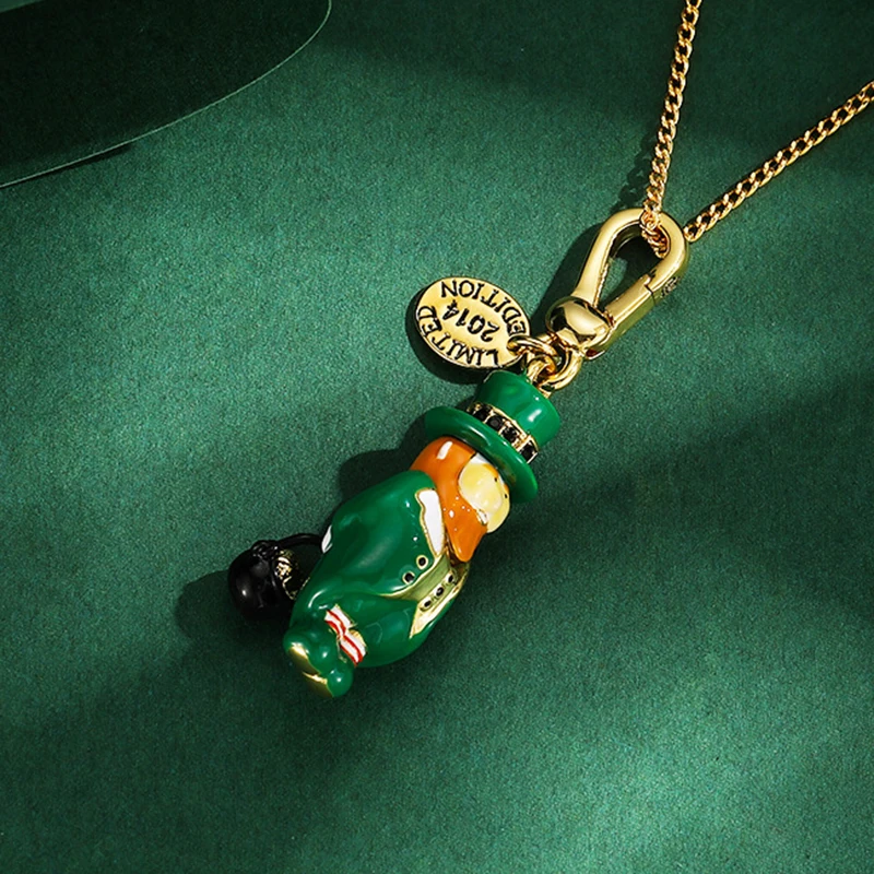 1Pc Fashion Niche Enamel Brown Bearded Elf Green Old Man Pendant Necklace for Women Men Cool Personalized Party Jewelry Gift