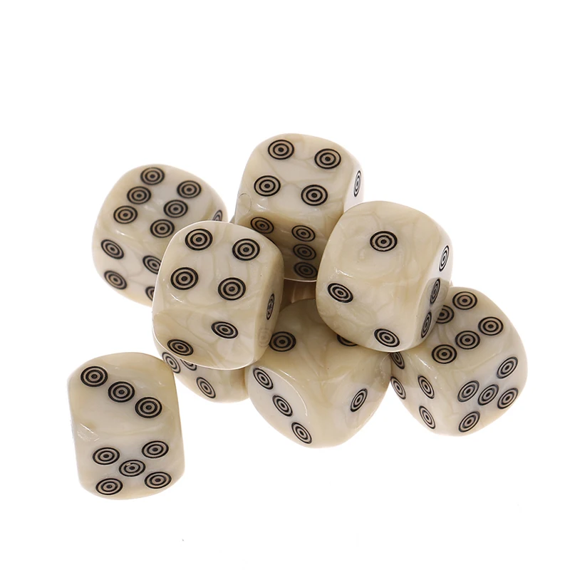 10pcs Round Corners 6-sided D6 Dice Set 16mm Acrylic Ivory Dice For Board Game Entertainment Party Cubes Mahjong Accessories