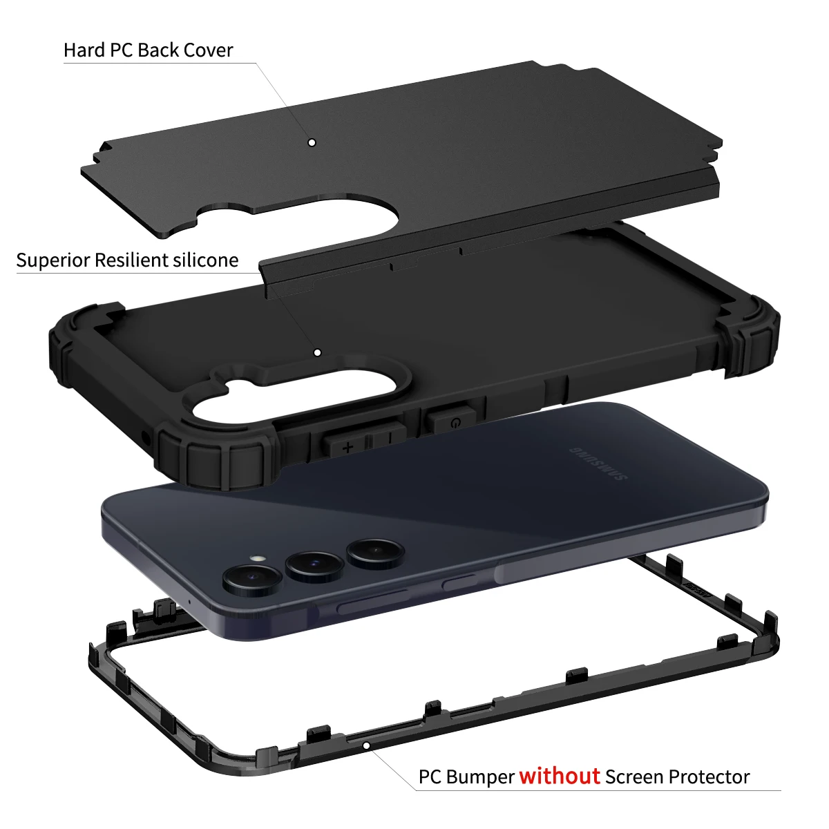 3 in 1 Heavy Rugged Armor Shockproof Case For Samsung Galaxy A13 A04S A14 A54 A15 A35 A55 5G Silicone Lining Plastic Phone Cover