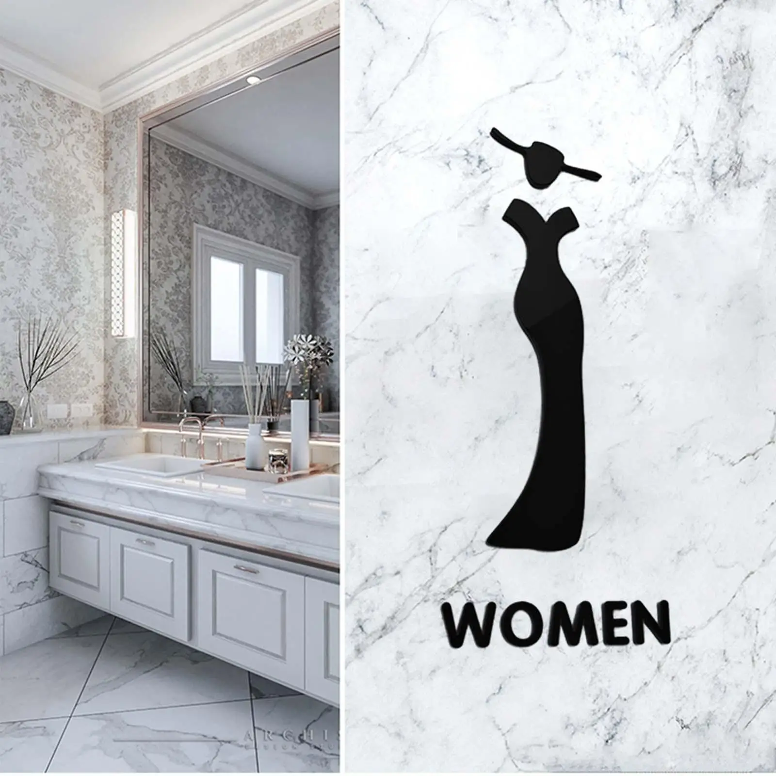 WC Sign Lightweight Self Stick Men Women Easy Install Modern Toilet Door Sign for Restaurant Businesses Restroom Hotel Door