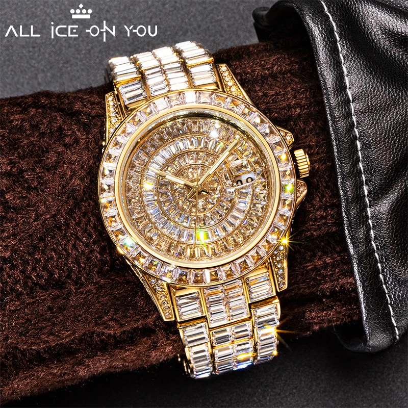 

2022 New Top Brand Leather Date Cubic Zirconia Watches Hip Hop Fashion Luxury synthetic Bracelet Stainless Steel For Women Gift