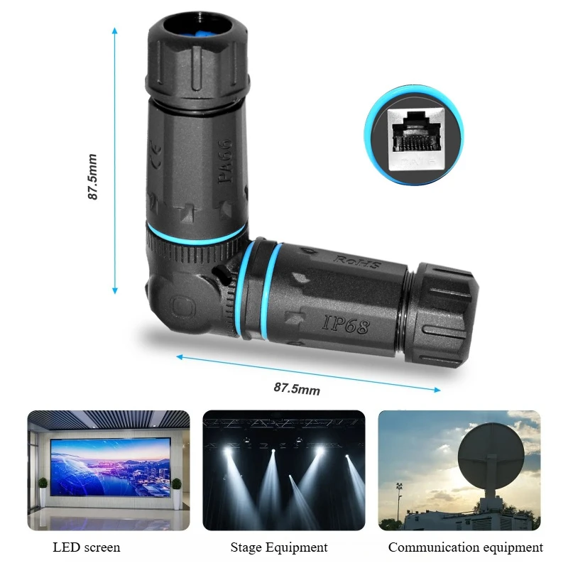 90° Corner Elbow RJ45 Network Connector IP68 Waterproof CAT6 Terminal Plug Outdoor Rainproof RJ45 Ethernet Extension Adapter