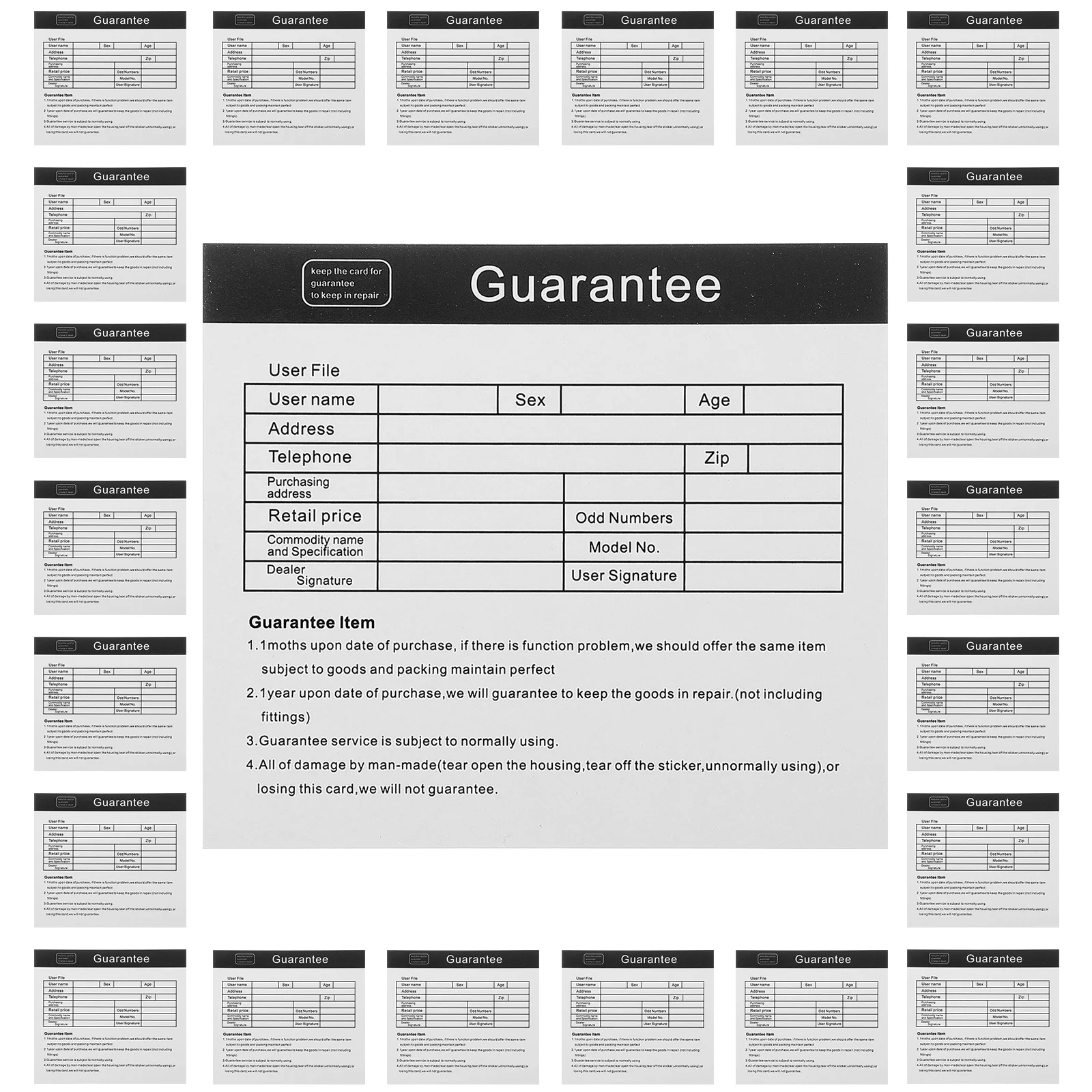 200 قطعة بطاقة الضمان الإنجليزية للأجهزة المنزلية بطاقات ضمان صيانة ما بعد البيع حماية الإصلاح على المدى الطويل #3