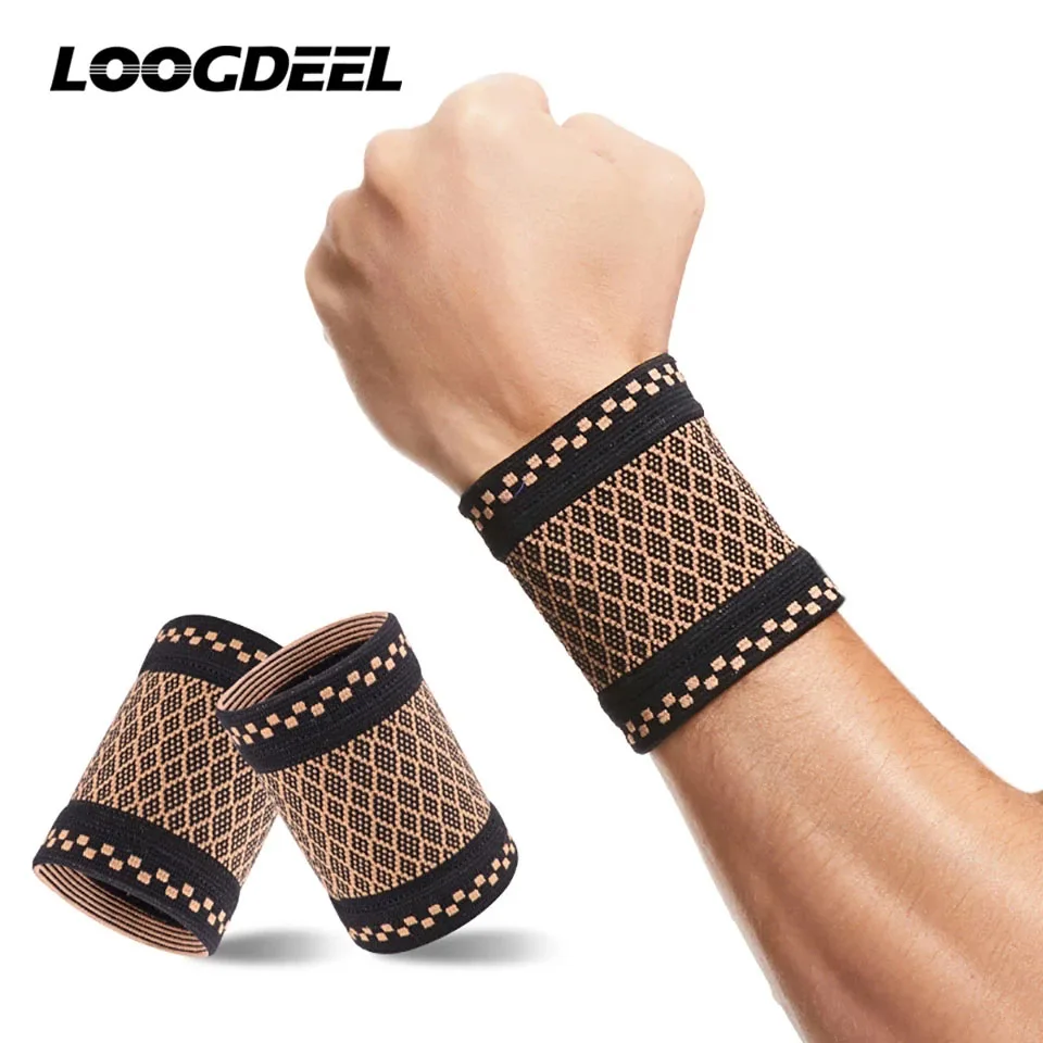 1Pair Copper Wrist Guard Professional Sports Fitness Wrist Brace Support Wrist Protector Elastic Knitted Compression Wristband