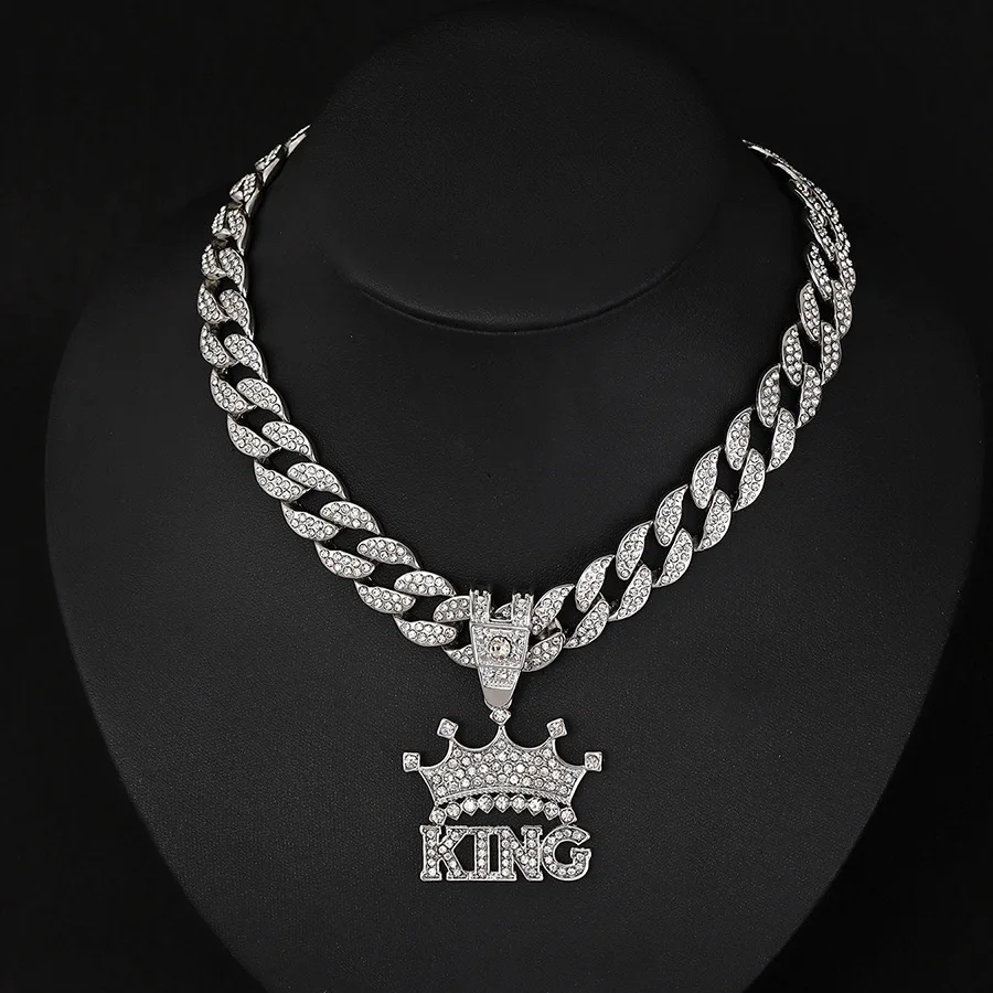 DIY accessories hot-selling crown KING full diamond alloy pendant niche personality men's hip-hop necklace