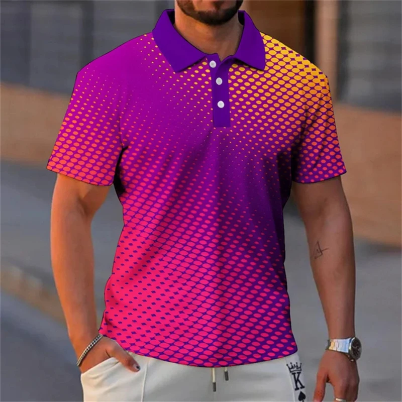 Simple Geometric Patterns Business Polo For Men Summer Fashion Daily Wear 3D Printed Polo Shirts Loose Breathable Golf Shirts