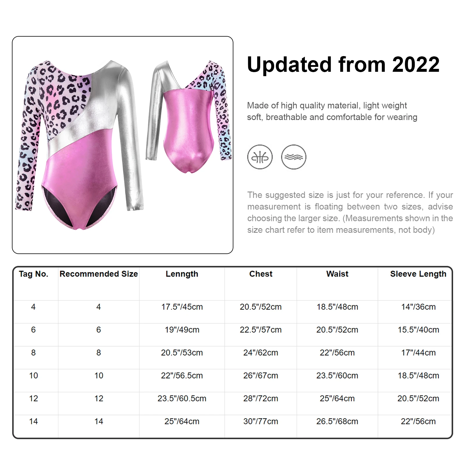 Metallic Gymnastics Leotard for Kids Girls Long Sleeve V Back Ballet Dance Unitard Athletic Jumpsuit Sports Biketard Bodysuit