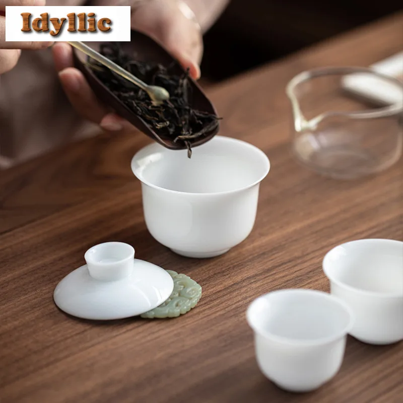 Mutton Fat Jade Porcelain Ice Seed Travel Tea Set Kit Elegant 1 Pot 2 Cups Tea Maker Organizer Portable Picnic Handbag Supplies