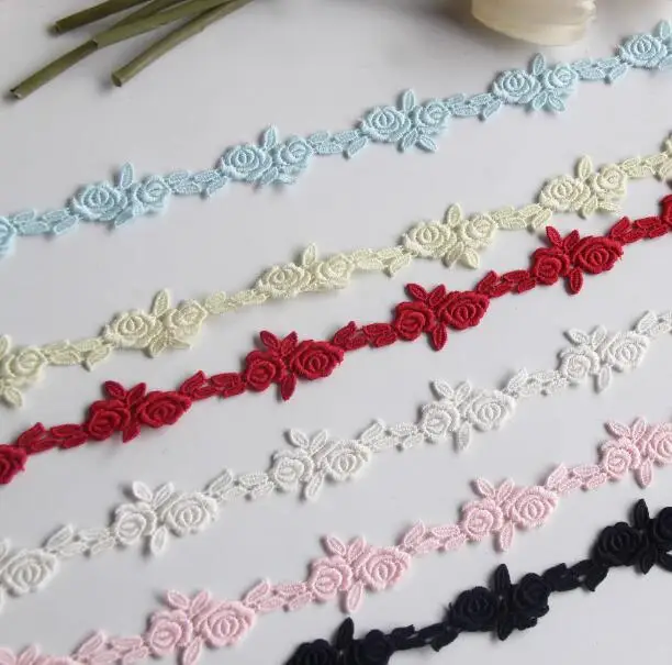 1Yard Width: 2cm （0.80 inch) Fine Lace Small Rose Embroidery Lace Fashion Laces Dress Sewing Accessories Decoration (SS-4279)