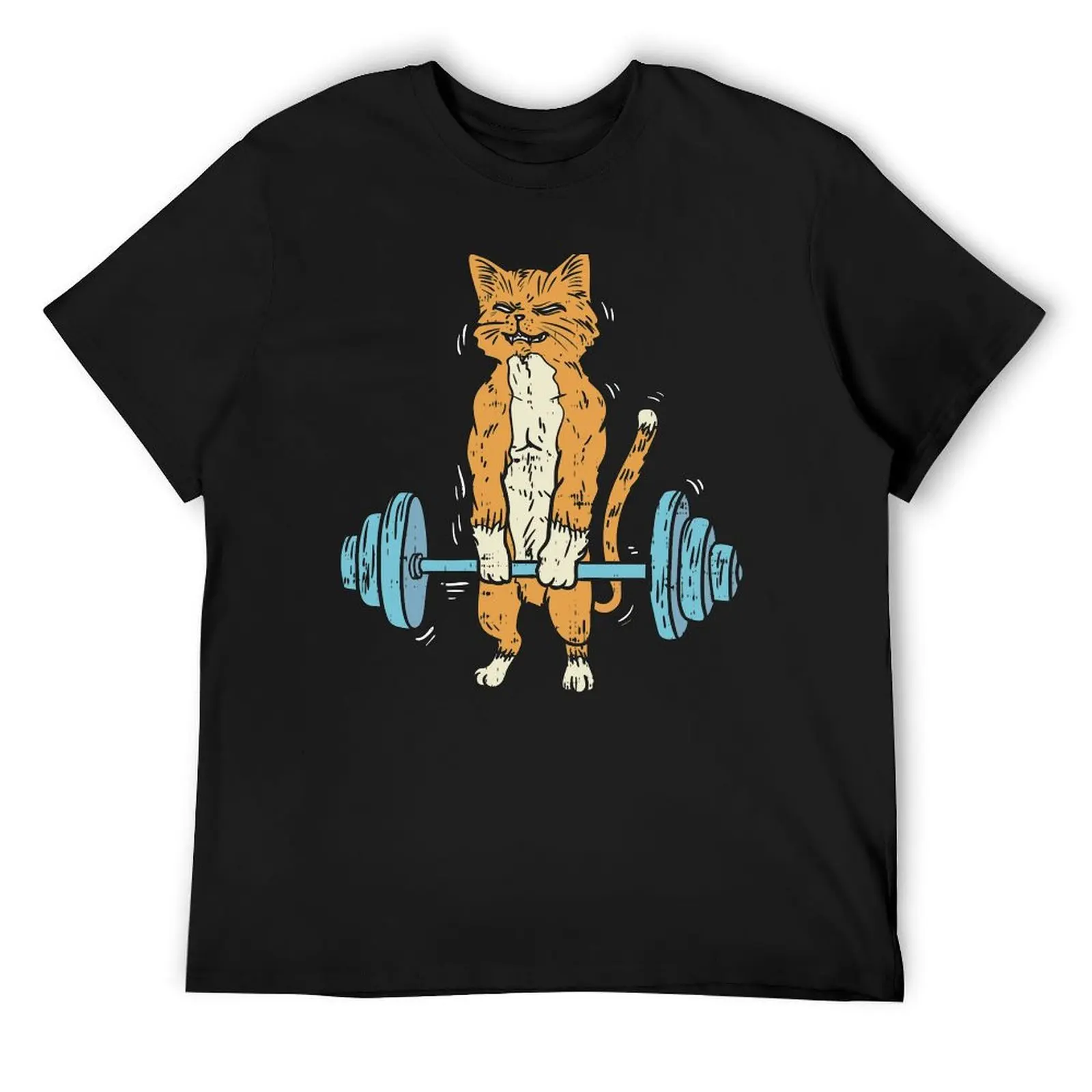 

WORKOUT: Cat Deadlift T-Shirt vintage clothes cotton man t-shirts aesthetic clothes funny meme t-shirts Men's clothing