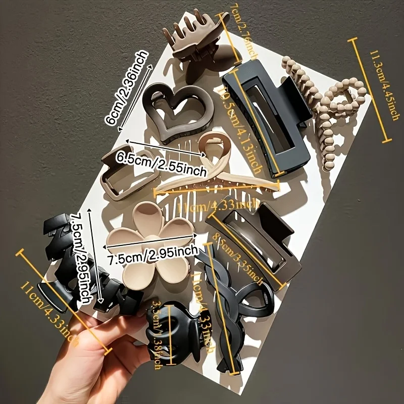 Set Klip Matte Kelas Atas Wanita 11 Buah, Klip Hiu Rambut Belakang untuk Wanita