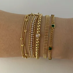 Stainless steel bracelets for women cz stone beaded bracelet minimalist stainless steel non tarnish 2024