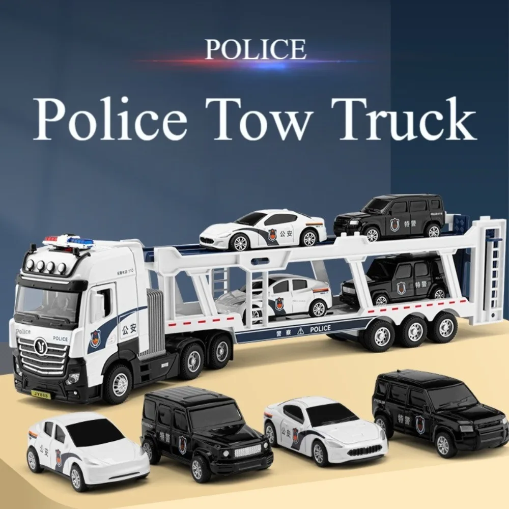 1/50 Police Truck Toy Car Model Alloy Diecast Rubber Tires Pull Back Adjustable Joints Toys Vehicle Models Hobby Collections