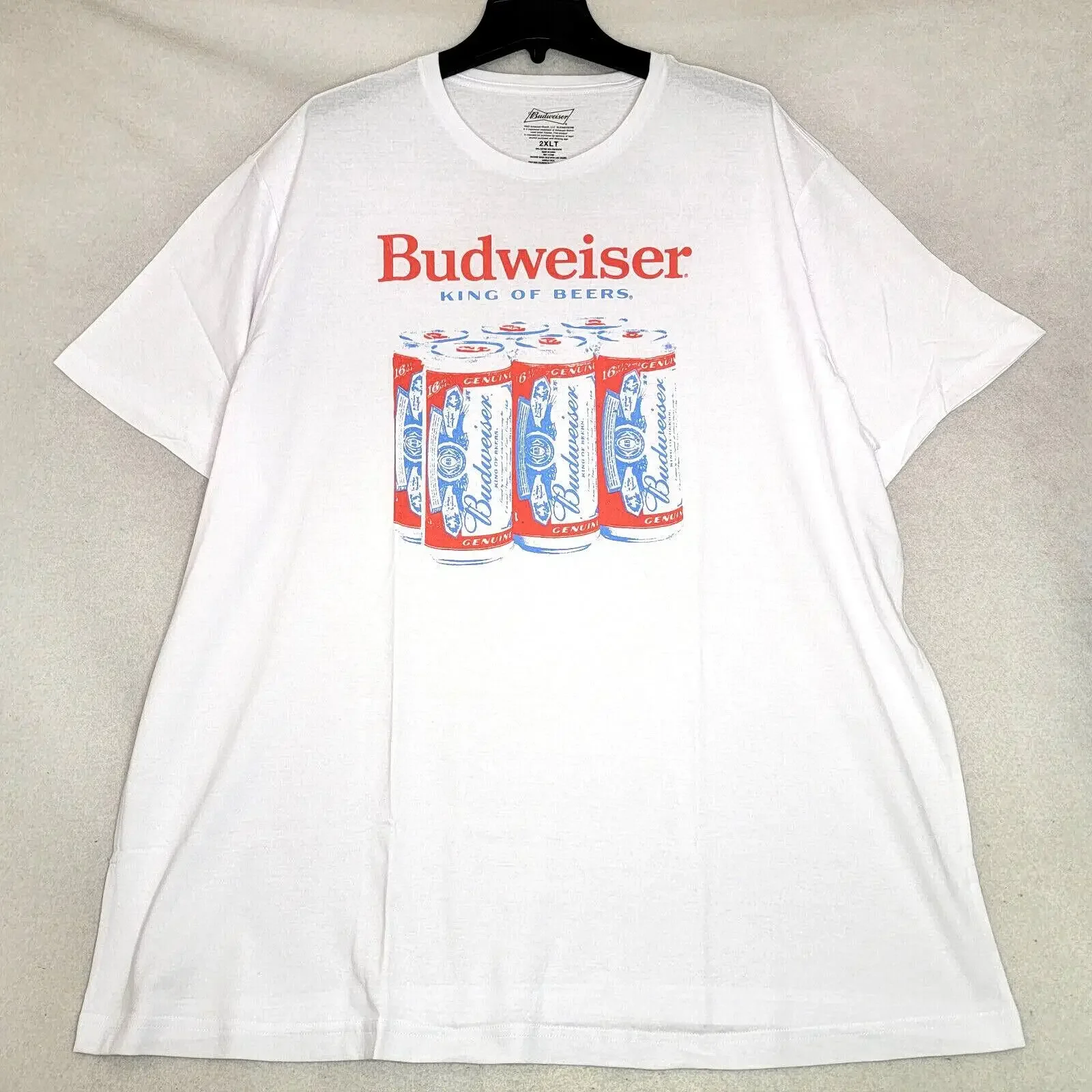 Camiseta BUDWEISER SIXPACK para Hombre, Talla 2XLT XXL, Blanca, Informal, Estilo Vintage, Lavada, Suave, Nueva con Etiqueta