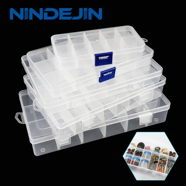 NINDEJIN Multi Grids Plastic Box Regulowana komora Organizer biżuterii Ekologiczne przezroczyste pudełko na biżuterię PP