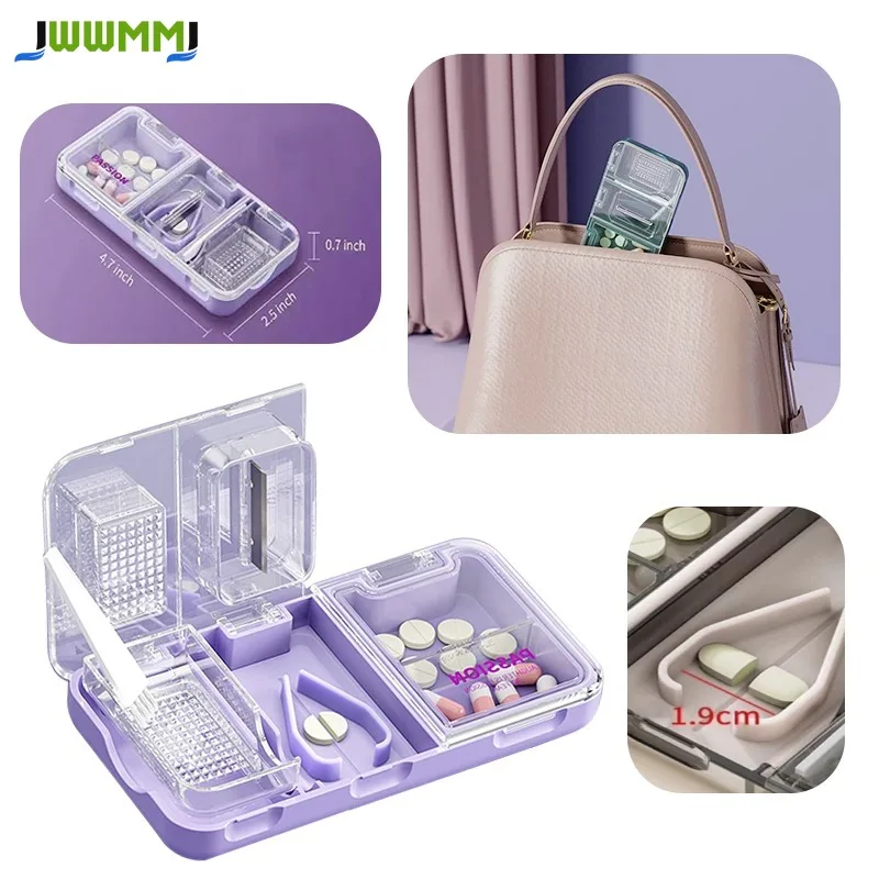 1Pcs Acedada 3 in 1 Multi-Functional Pill Cutter,Portable Travel Small Pill Box Case Holder,Purse Medicine Container forCutting