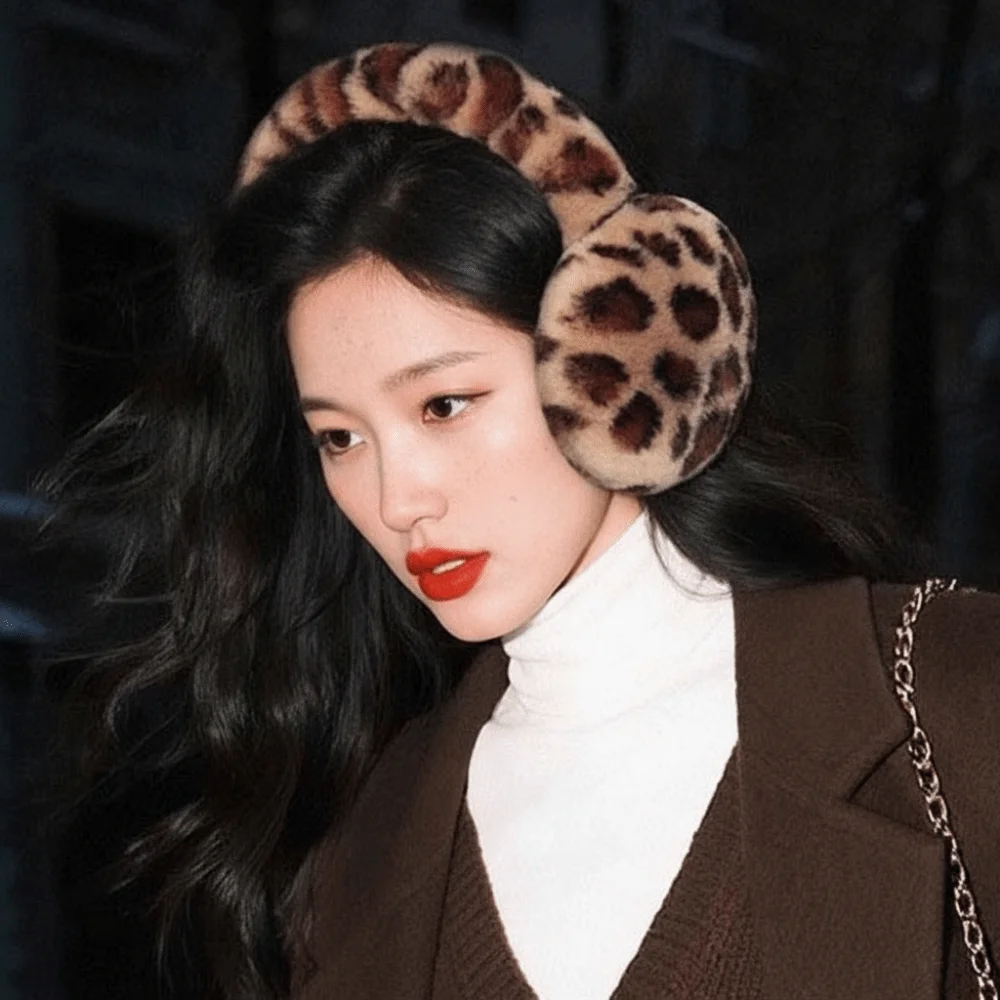 Collapsible Leopard Print Earmuffs Soft Faux Fur Ear Warmers Thickened Windproof Foldable Ear Covers Commuting