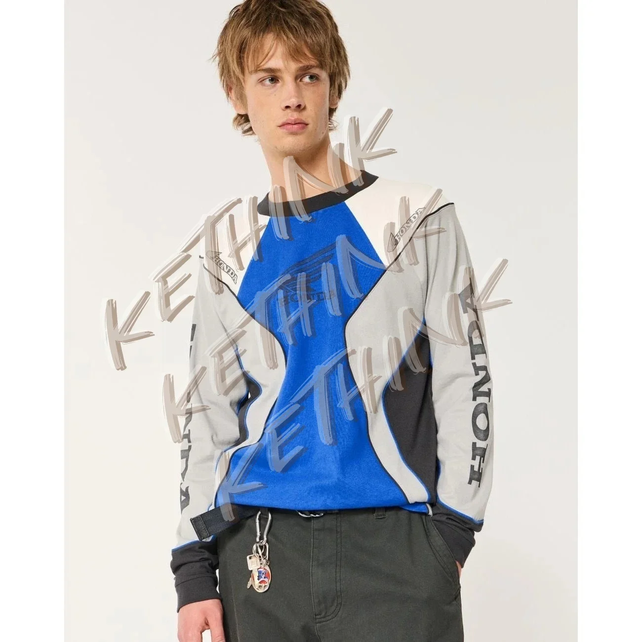 

Hollister XS Blue Boxy Heavyweight Long-sleeve Honda Moto Jersey Tee,Breathable Riding Shirt for Dirt Bike and Mountain Racing