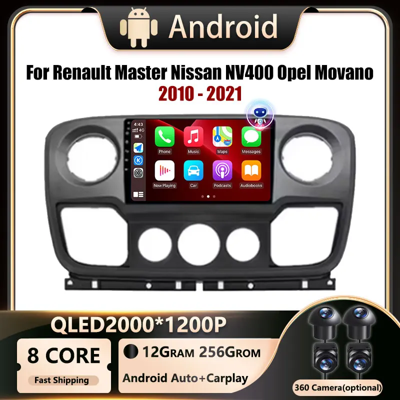 Android OS Voor Renault Master Nissan NV400 Opel Movano 2010-2021 Autoradio Multimedia Speler Navigatie GPS Auto LED scherm