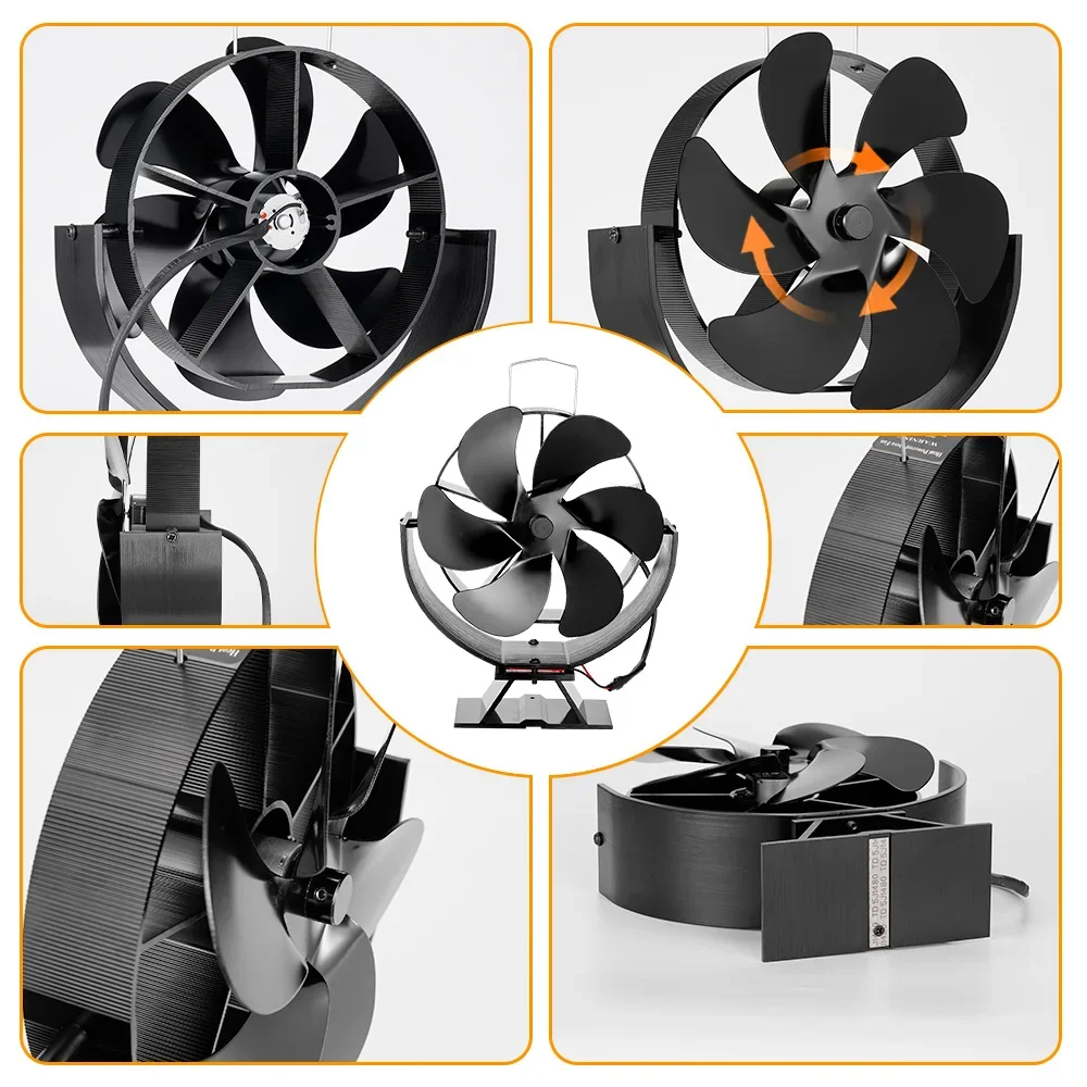 6 Blades Heat Powered Stove Fan 360 Rotating Fireplace Fan Log Wood Burner Eco-fan Quiet Efficient Heat Distribution Stove Fan