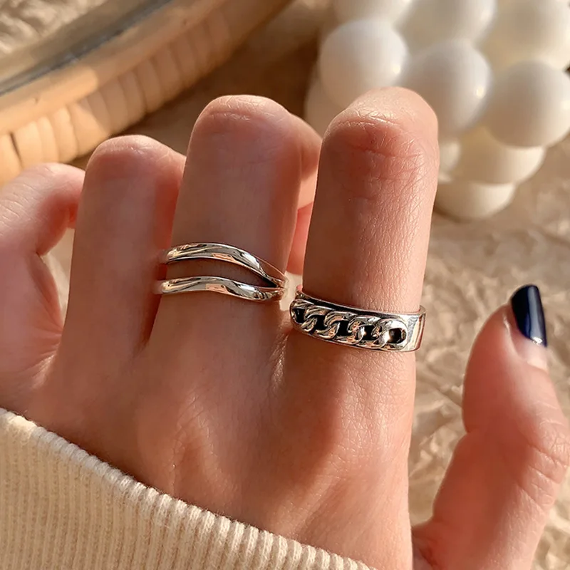 VENTFILLE 925 Sterling Silver Ring For Women Geometric Punk Trend Open Retro Unique Asymmetric Jewelry Gift Wholesale