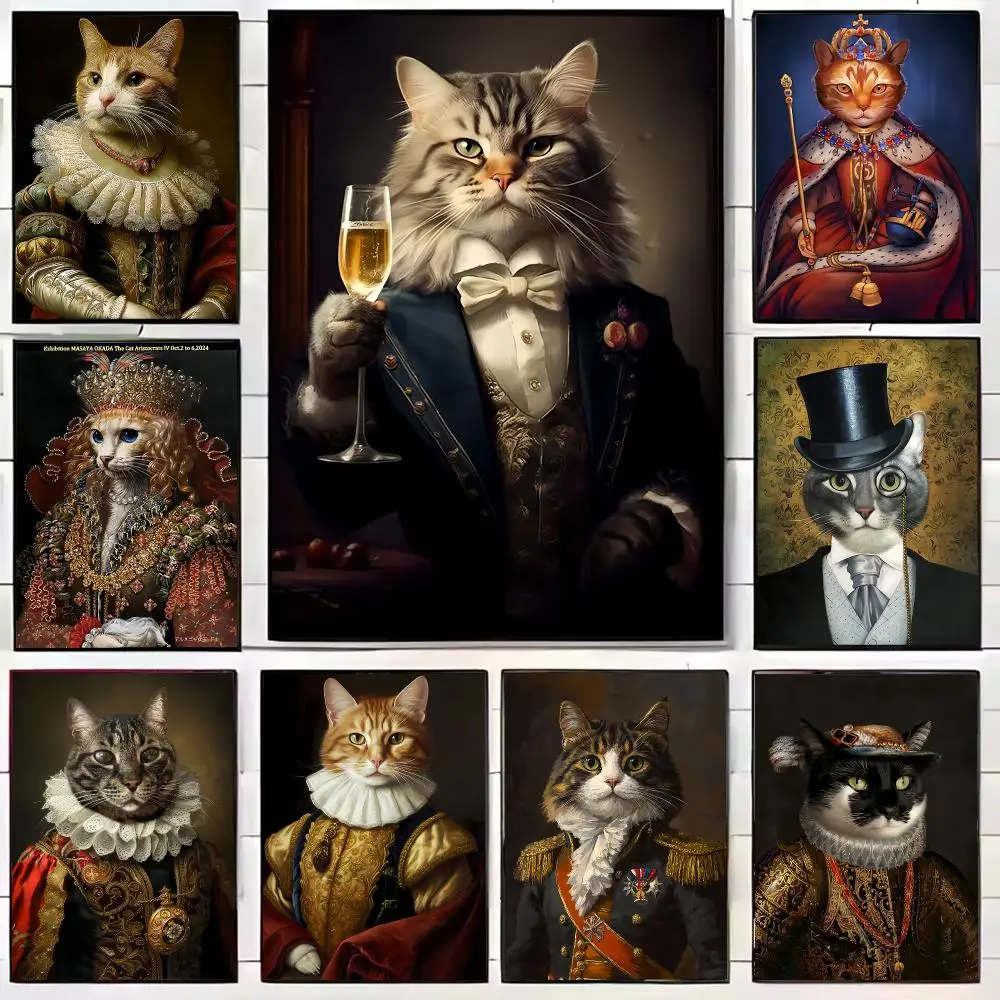 Aristocratic Cat Portraits Poster Modern HD Decorative Wall Art Waterproof Home Décor for Living Room Bedroom Bar Café Gift