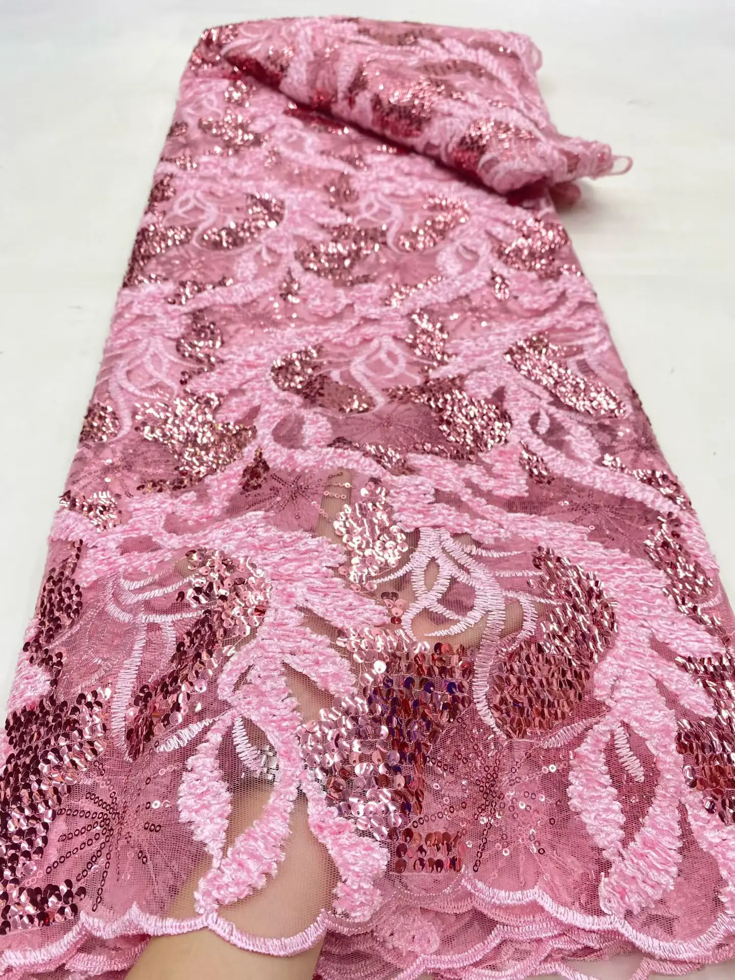 

2025 африканская нигерийская высококачественная тюль с блестками, кружевная ткань для выпускных платьев, вышивка бисером, сетчатая ткань, 5 ярдов DP0464