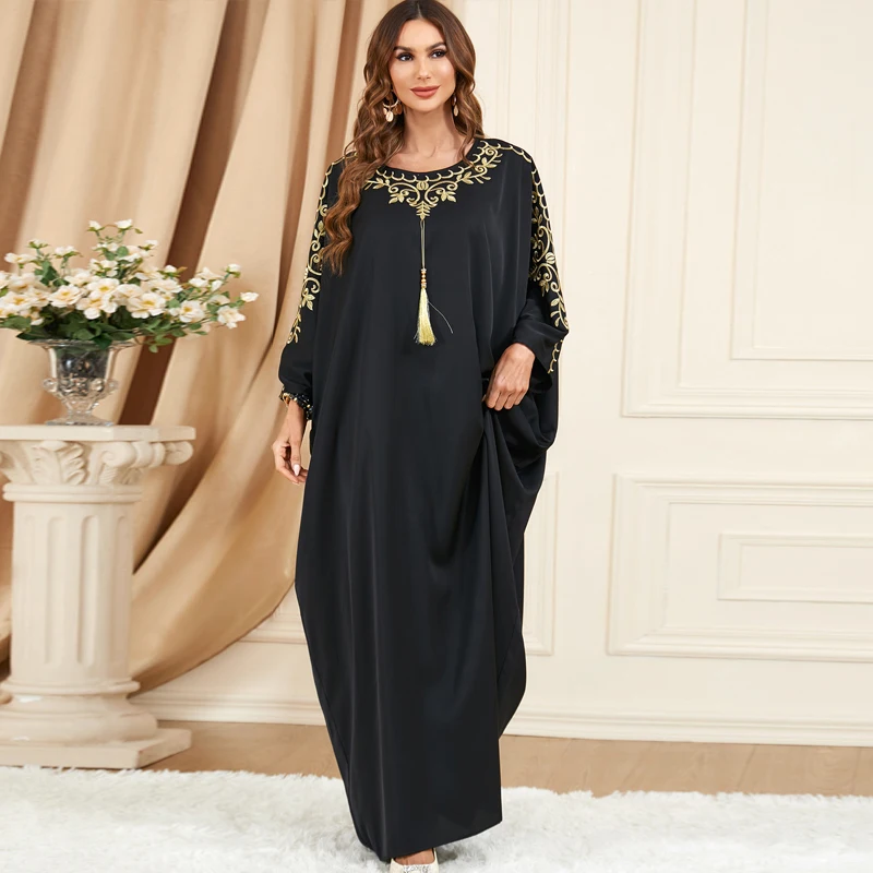 Manica a pipistrello Abaya Robe Kimono palestinese Abaya musulmano donna Dubai abito lungo ricamo caftano Ramadan