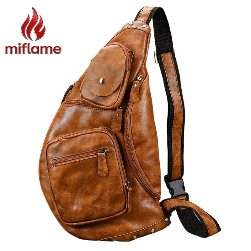 

Men's Vintage Chest Bag Vegetable-tanned Leather Large Capacity Crossbody Sling Bag Casual Sports Retro
