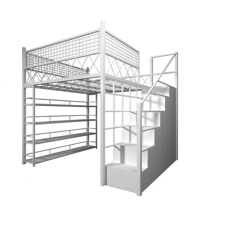 

fashion wrought iron elevated bed Nordic home bedroom multifunctional bed table with ladder cabinet iron frame bed