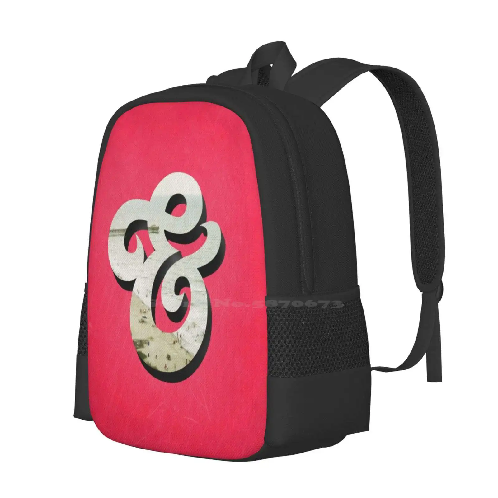 Amper Sand Pattern Design Bagpack School Bags Ampersand And Sign Pink Coral Beach Scene Vintage Grungy