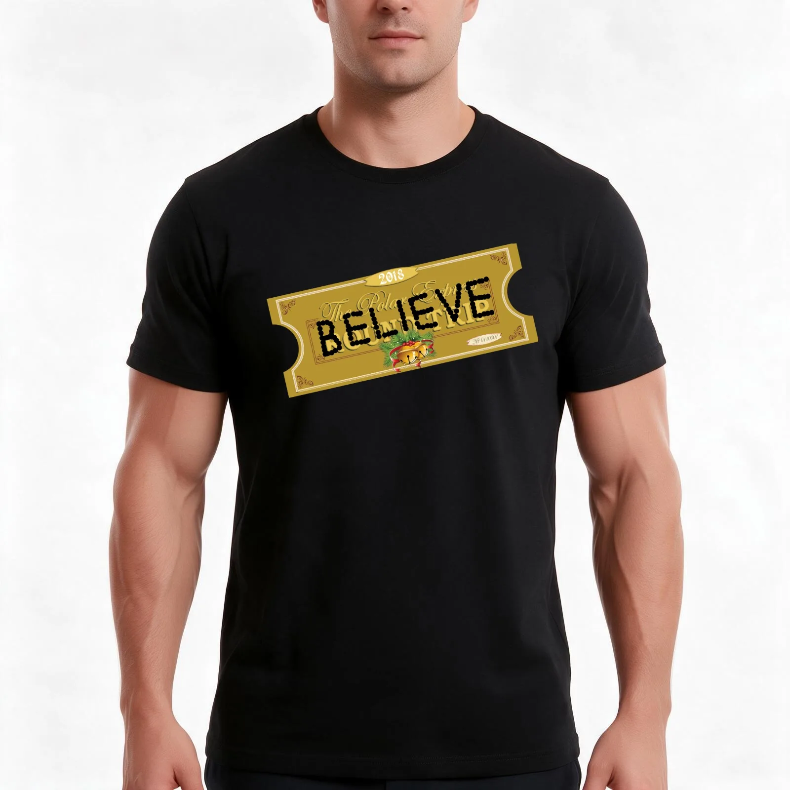 Believe Polar Express Santa Ticket 2018 Version T-Shirt, Summer Casual Cotton Tee, Oversized Streetwear Tops, Unisex Men Women