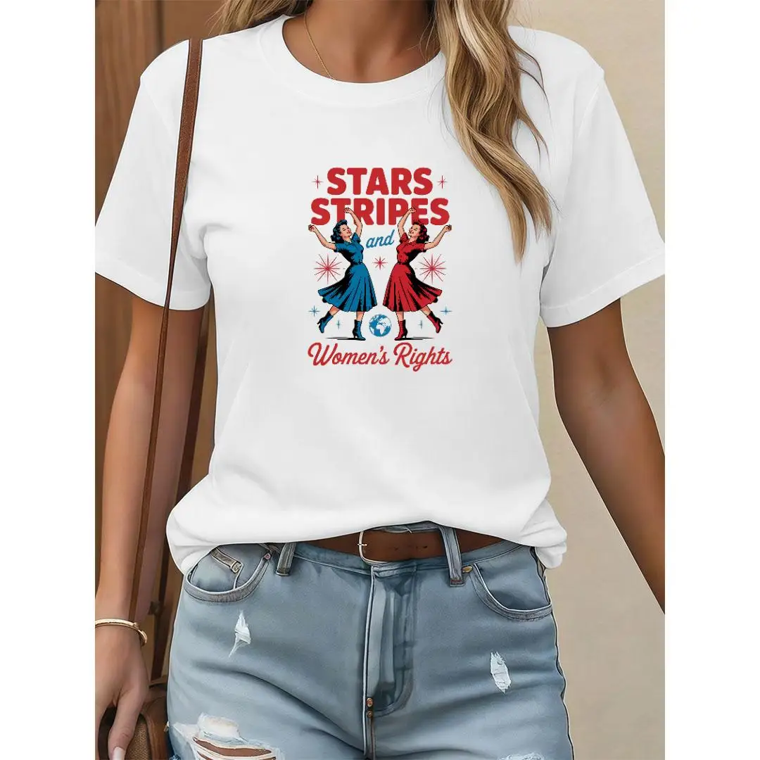 

Women's Stars Stripes and Women's Rights T-shirt Feminist Slogan Tee Retro Graphic Top