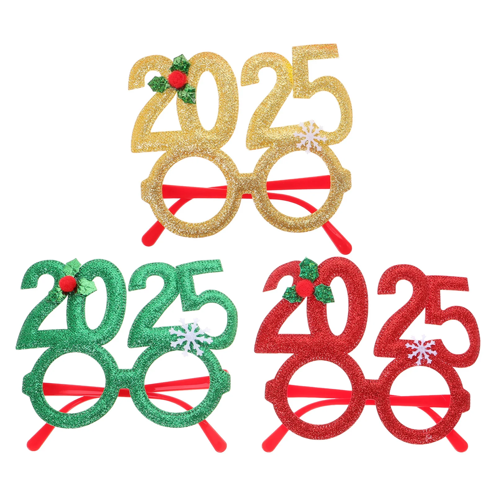 

3Pcs Happy New Year Glasses Kit 2025 Elegant Party Eyewear Comfortable Fit for New Years Eve Gatherings Photo Props Supplies