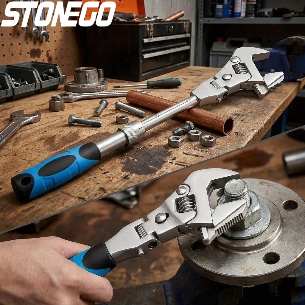 

5in1 Adjustable Ratchet Wrench Swivel Head Extendable Rust Resistant Stainless Steel Hand Tool for Mechanics Plumbers and DIY